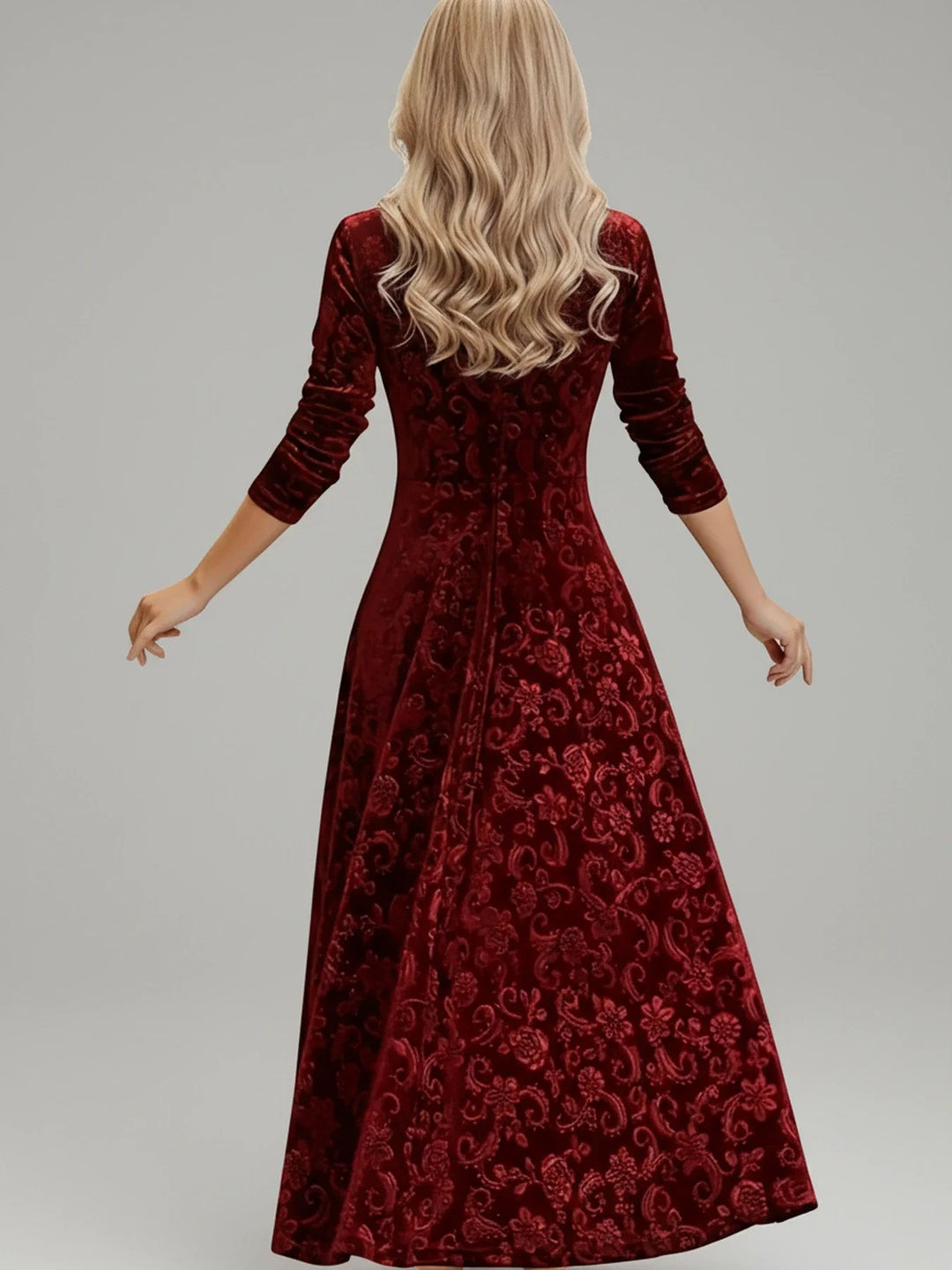 Versatile women's midi dress, elegant floral A-line with long sleeves, ideal for parties & special occasions.