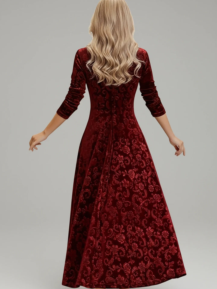 Versatile women's midi dress, elegant floral A-line with long sleeves, ideal for parties & special occasions.