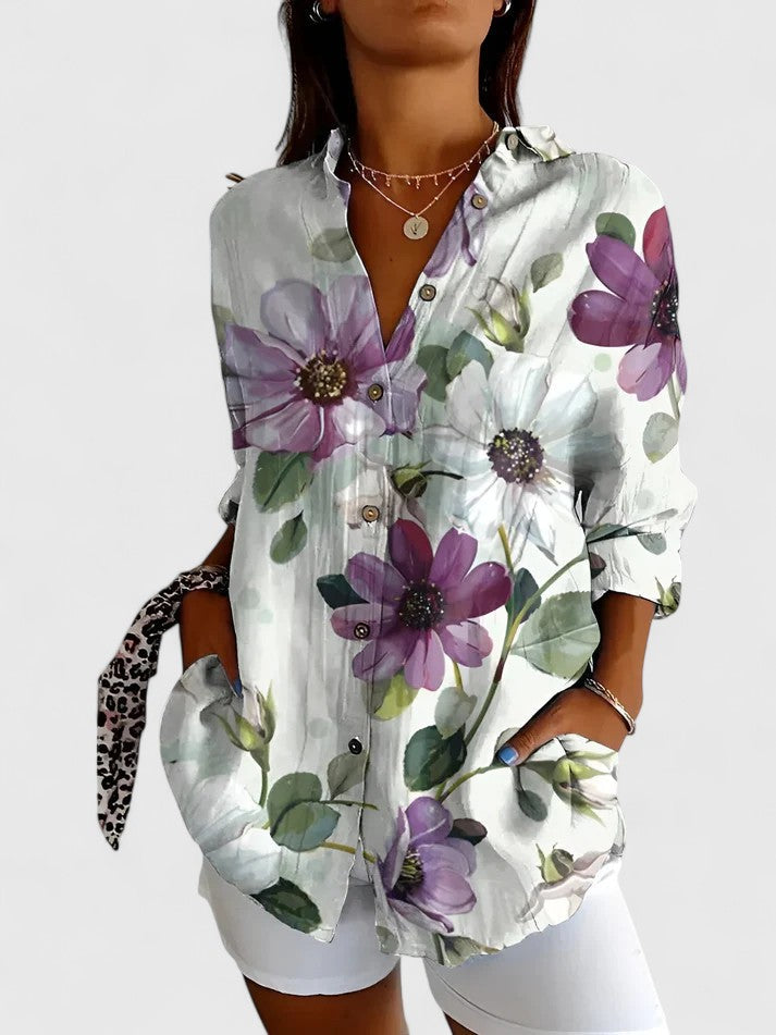 Comfortable ladies' floral print blouse. Stylish & elegant spring top for women, perfect for any occasion.
