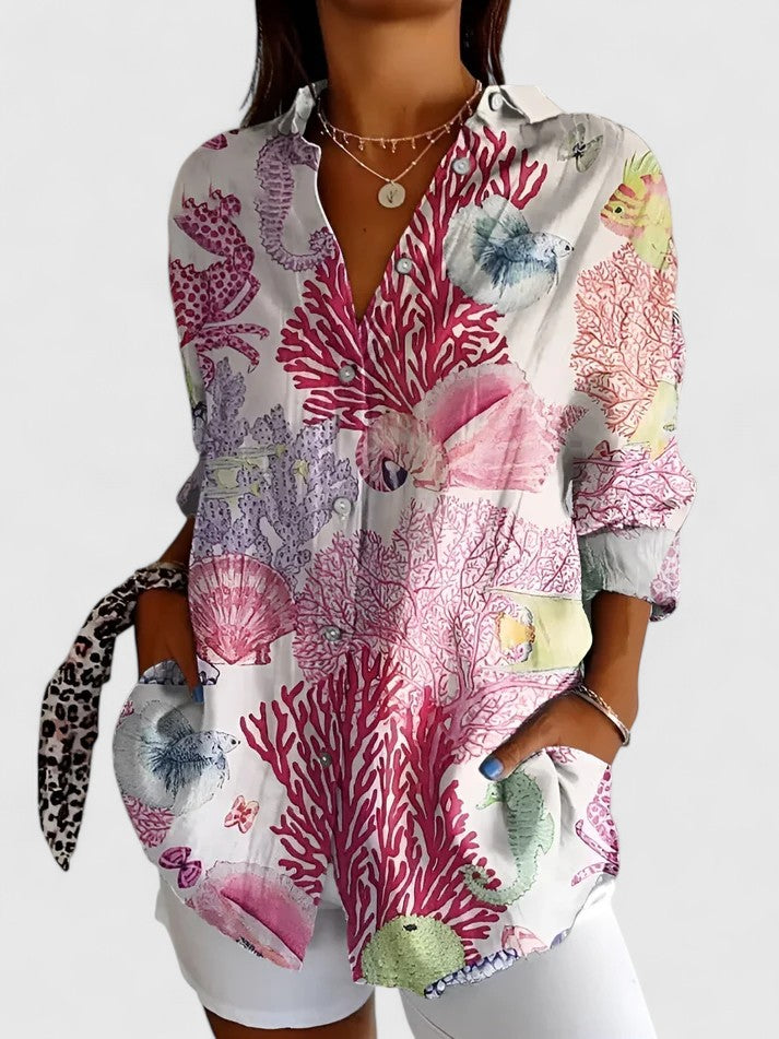 Chic women's elegant floral print blouse. A versatile spring/summer top for ladies' fashion, comfortable fit.