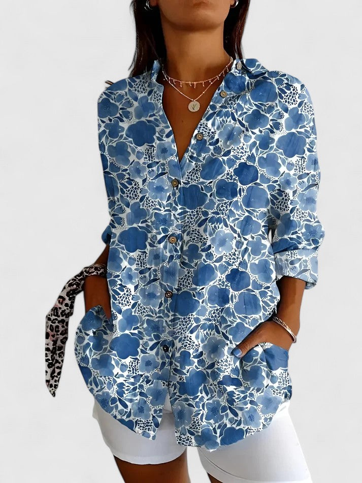 Stylish women's floral blouse, elegant and comfortable. A versatile printed top for spring, summer, office & casual.