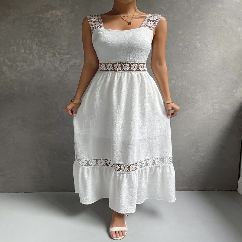 Elegant women's floral cutout maxi dress with straps, perfect for spring and summer fashion or vacation.