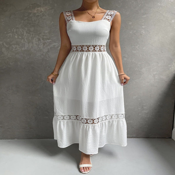 Elegant women's floral cutout maxi dress with straps, perfect for spring and summer fashion or vacation.