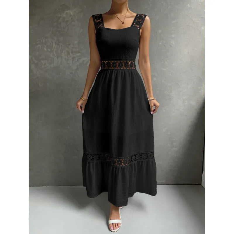Stylish ankle-length floral cutout maxi dress for women with elegant straps, great for spring occasions.