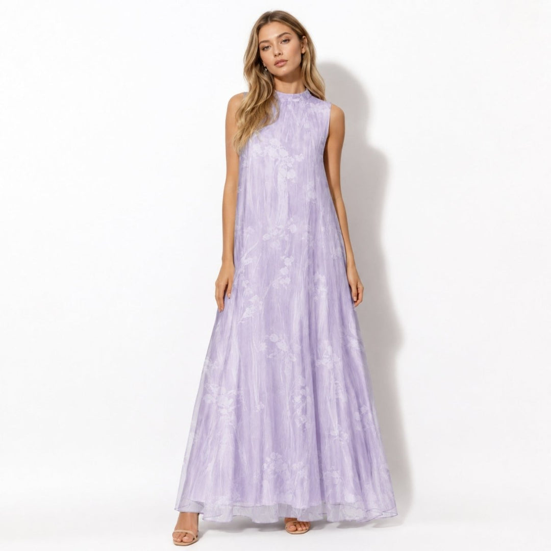 Elegant women's floral high-neck maxi dress, perfect for wedding guests & formal special occasions.