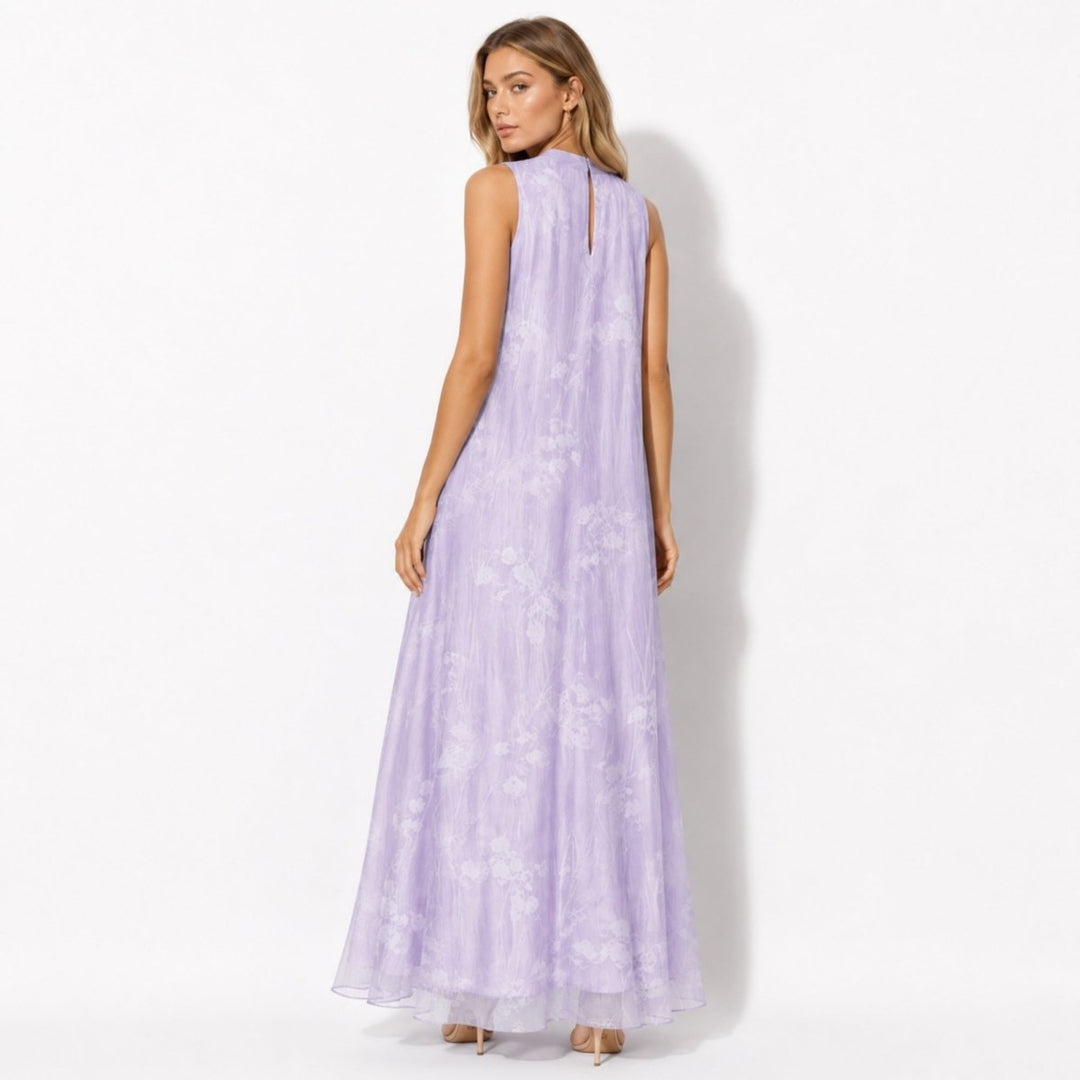 Sophisticated women's high-neck floral maxi dress, a stunning choice for wedding guest attire & elegant events.