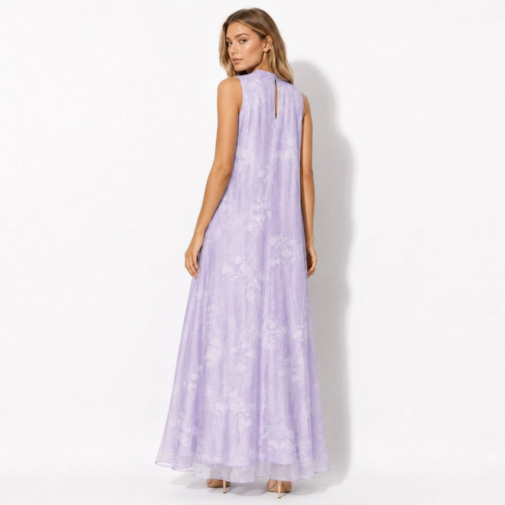 Sophisticated women's high-neck floral maxi dress, a stunning choice for wedding guest attire & elegant events.