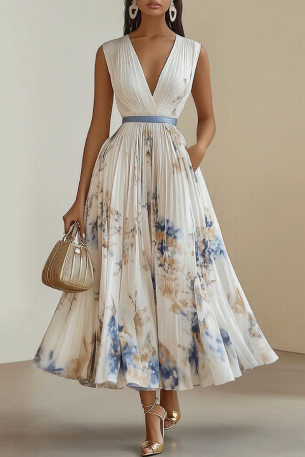 Elegant women's floral long sleeve maxi dress with V-neck, perfect for parties or casual wear.