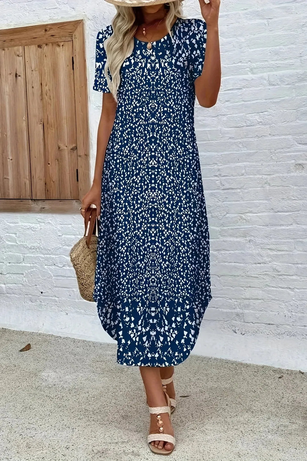Vibrant floral print maxi gown for women, an elegant summer dress perfect for beach or party. Comfortable flowy fit.