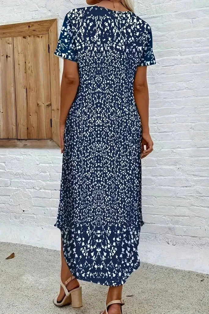 Elegant women's long floral maxi dress, perfect as a summer party dress or a comfortable, flowy casual gown.