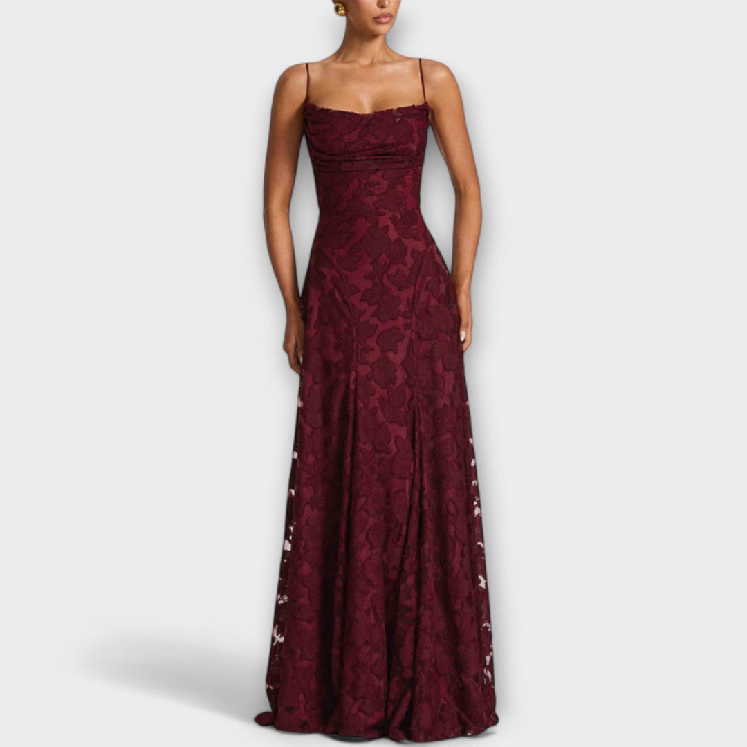 Pink romantic floral maxi dress for women, perfect for special occasion event wear & summer parties.
