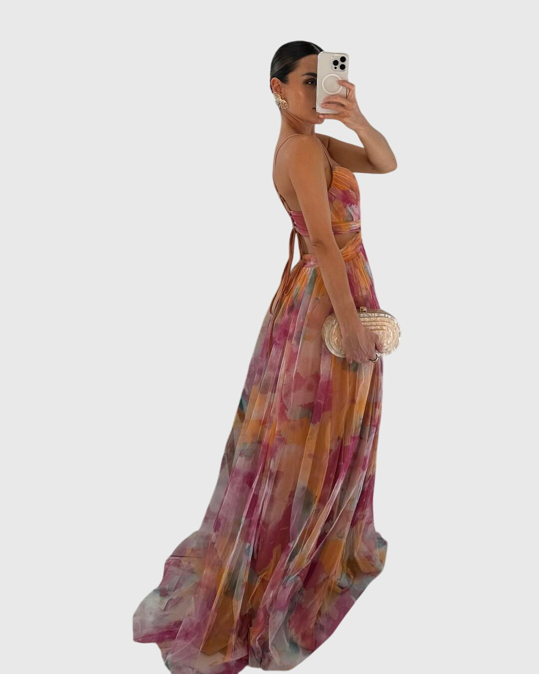 Stylish women's floral print maxi dress, an elegant summer dress for beach, vacation, or casual wear.