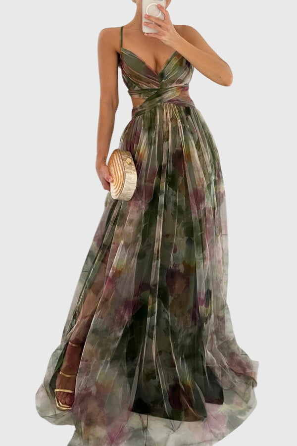 Comfortable women's summer maxi dress with vibrant floral print and adjustable straps, perfect for beach.