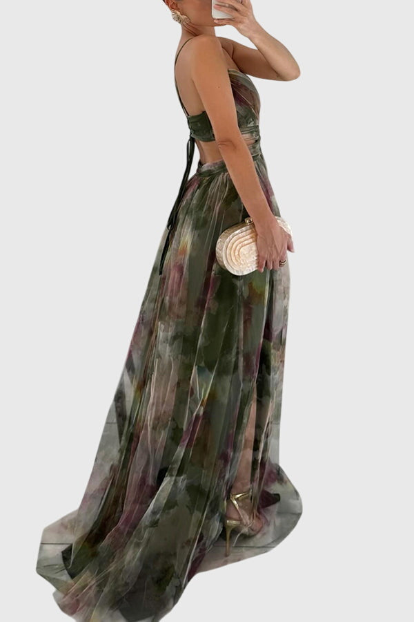 Boho elegant women's floral maxi dress, flowy & perfect for summer beach days and vacation wear.