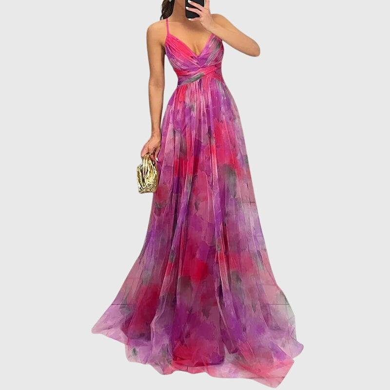 Chic women's floral maxi dress, perfect for summer, featuring a flowy design and comfortable fit.