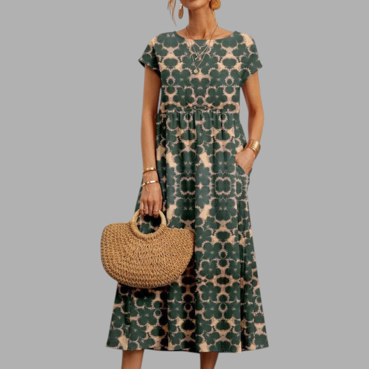 Stunning floral midi dress for women, ideal for semi-formal parties & elegant summer occasions.