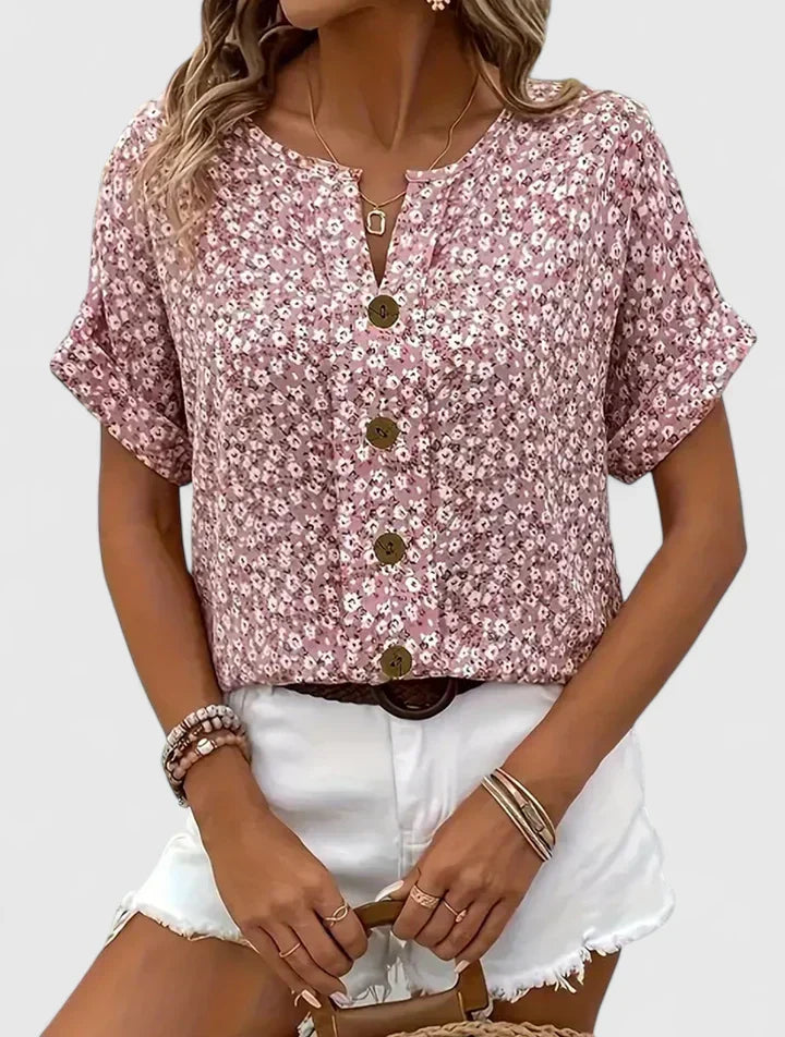 Elegant women's floral print blouse. Perfect for chic everyday style, office wear, or casual spring/summer outfits.