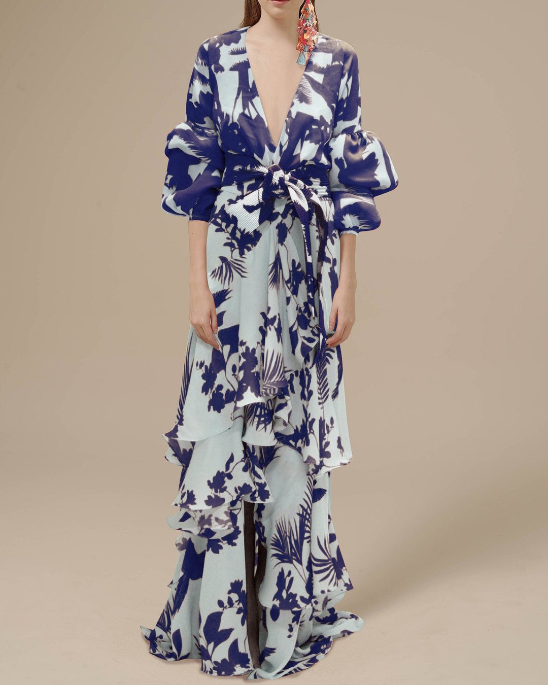 Effortless style: Women's floral ruffle maxi dress, a perfect wedding guest or party dress with flattering belted fit.
