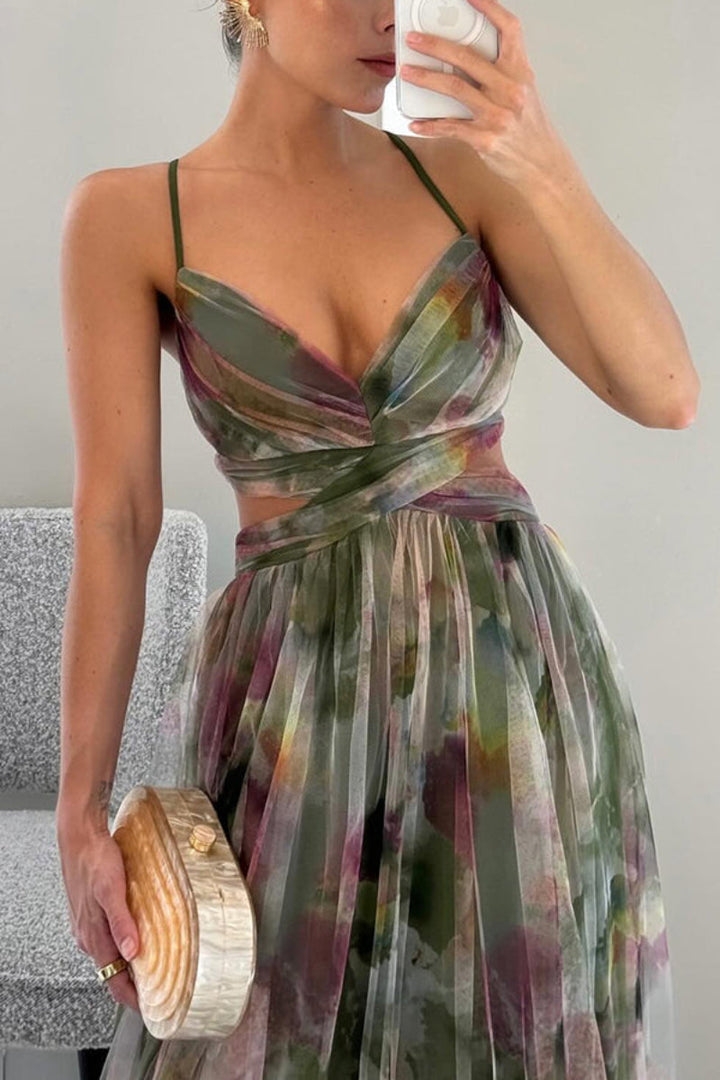 Chic floral wrap maxi wedding guest dress for women, V-neck, sleeveless, elegant and formal occasion attire.
