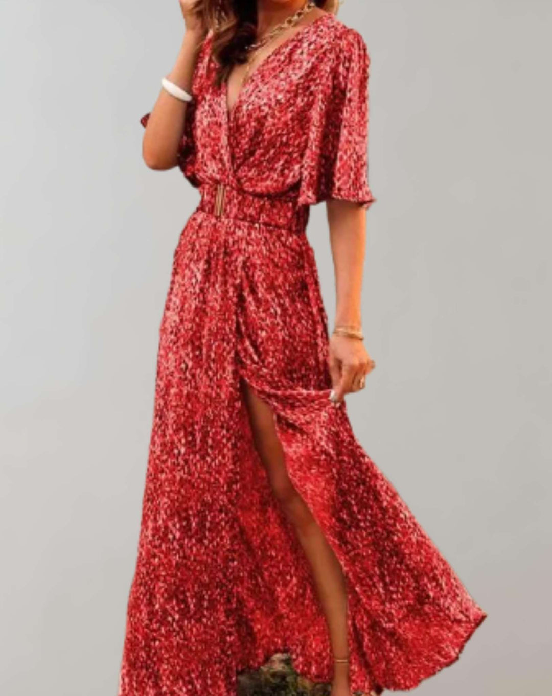Beautiful women's elegant floral maxi dress, a versatile wrap style perfect for summer and vacation wear.