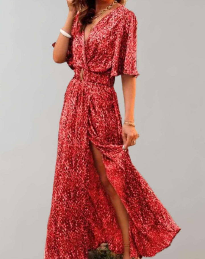 Beautiful women's elegant floral maxi dress, a versatile wrap style perfect for summer and vacation wear.