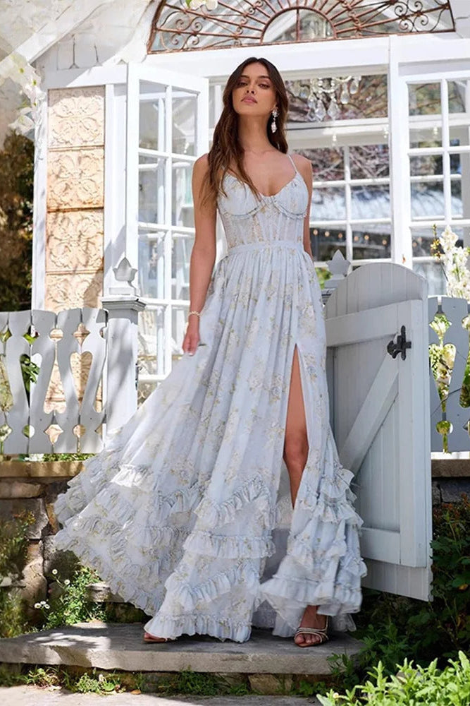 Flowing A-line maxi event dress for women, an elegant & sophisticated long formal dress for special occasions.