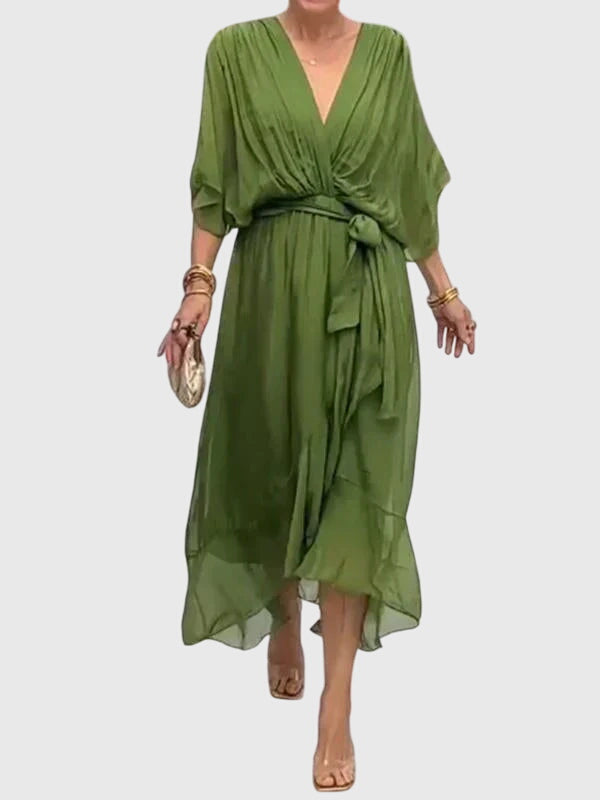 Elegant women's flowy maxi dress, perfect for any occasion. V-neck & comfortable A-line silhouette.