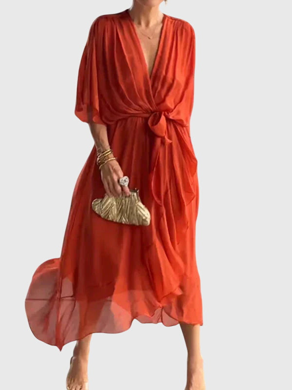 Women's versatile A-line maxi dress. Elegant, flowy fabric, and comfortable for all-day summer wear.