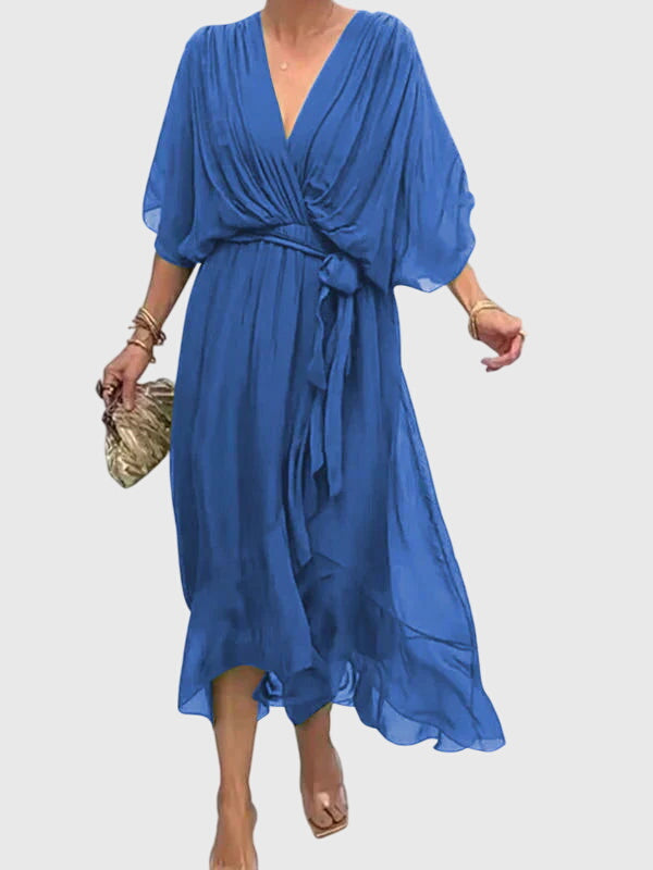 Comfortable & elegant women's A-line maxi dress. Flowy design for summer occasions and parties.