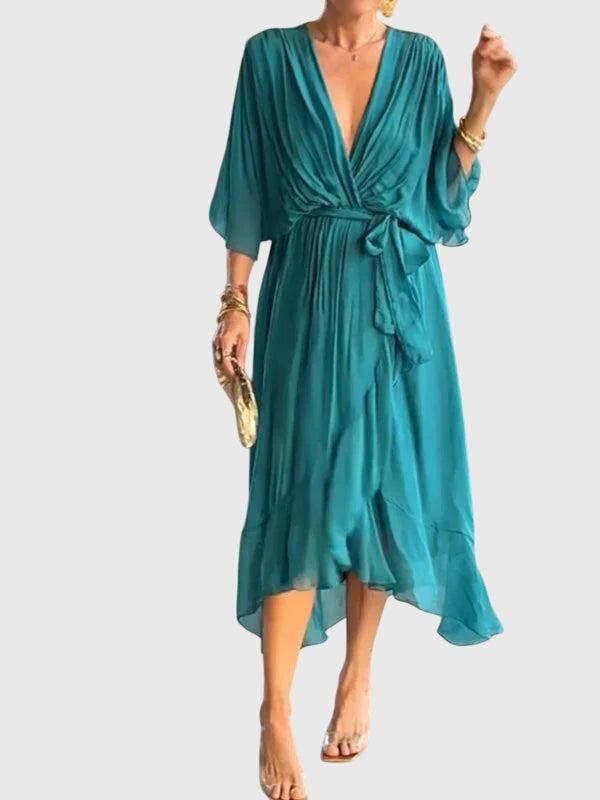 Women's elegant flowy maxi dress. A-line silhouette, comfortable fabric, perfect for any occasion.