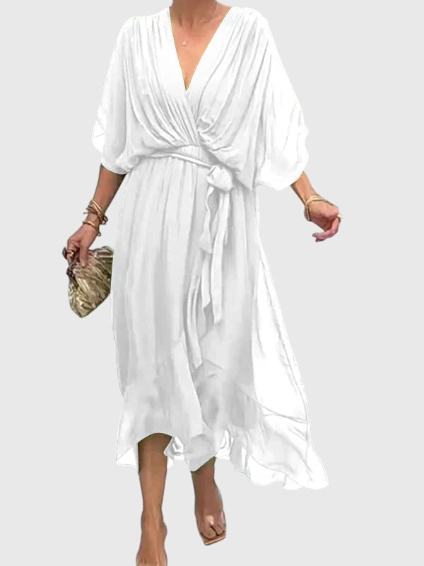 Stylish summer flowy maxi dress for women. V-neck design, comfortable and versatile for all occasions.