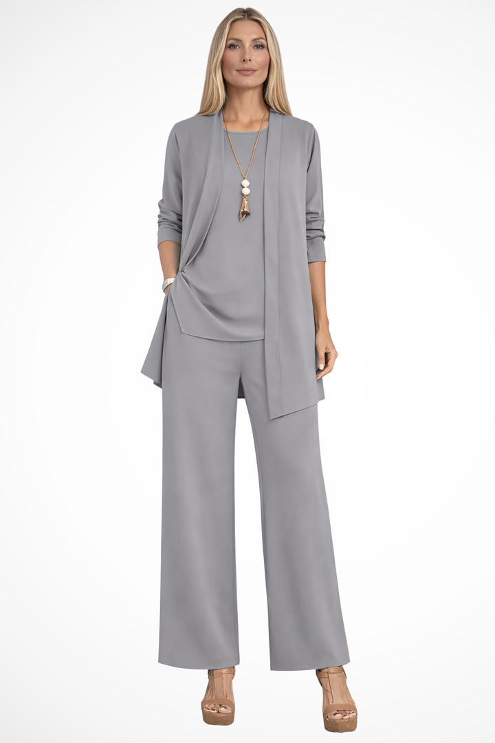 Luxurious women's 3-piece special occasion outfit, elegant formal wear for galas & events.