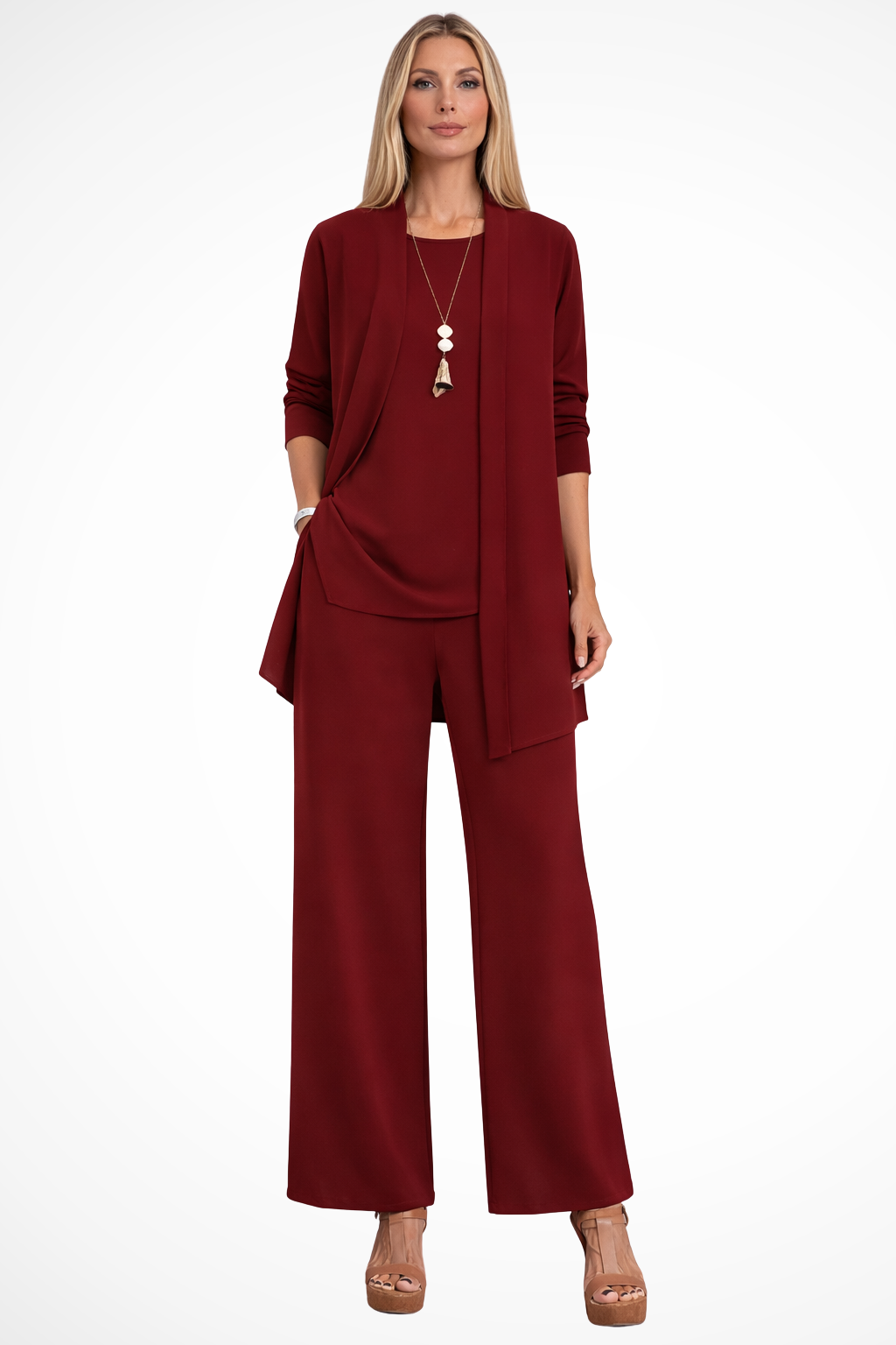 Stylish women's 3-piece party outfit set, elegant attire for evening events & celebrations.