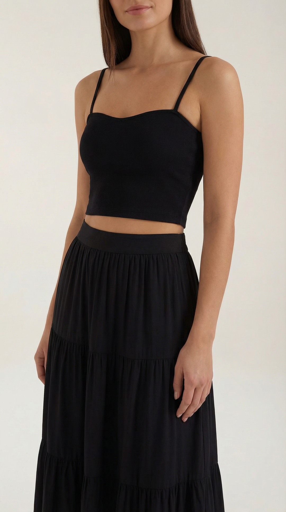 Elegant Guinevere tank top, women's sleeveless and cropped, versatile tailored design with heart neckline.