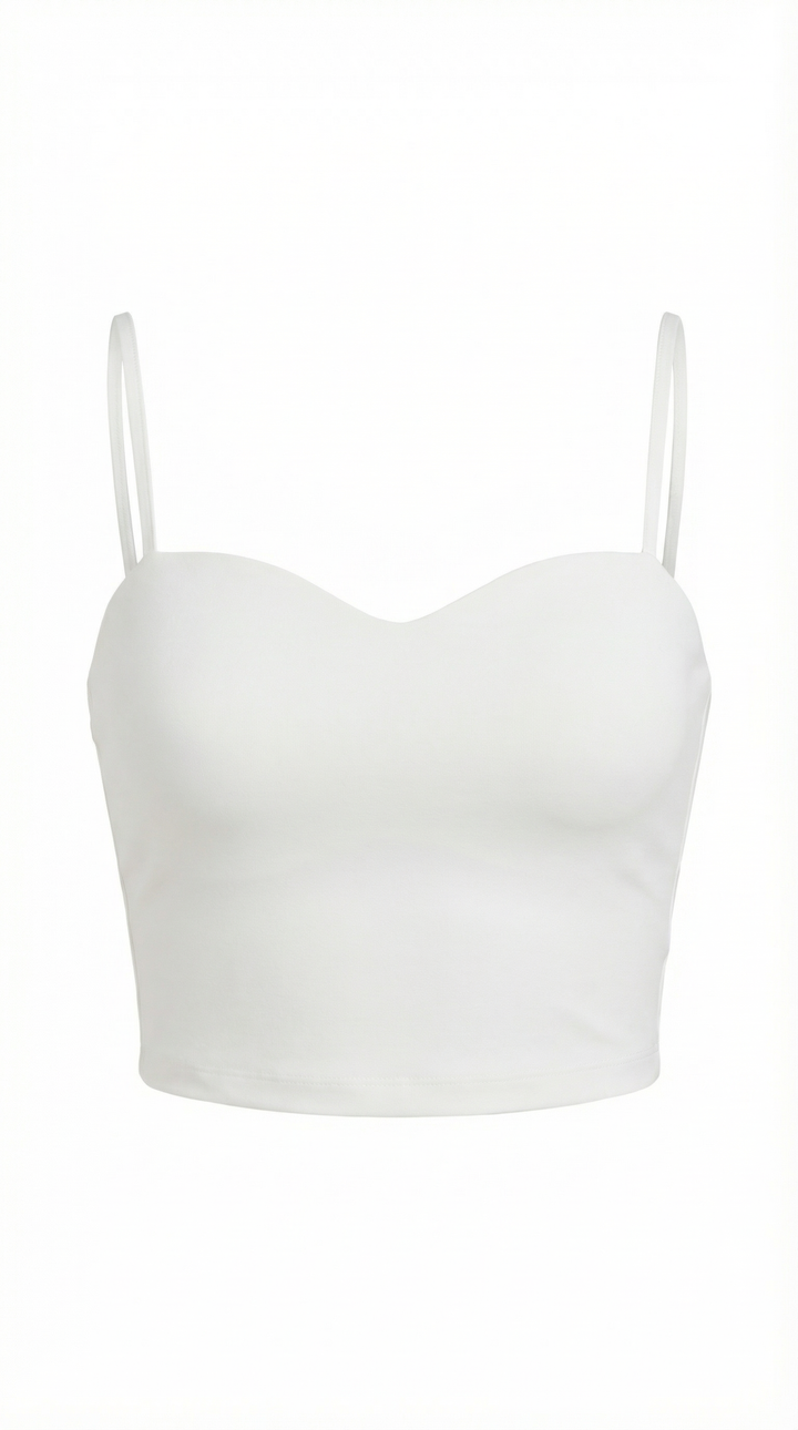 Sleeveless Guinevere tailored tank top for women, elegant design with a flattering heart neckline.