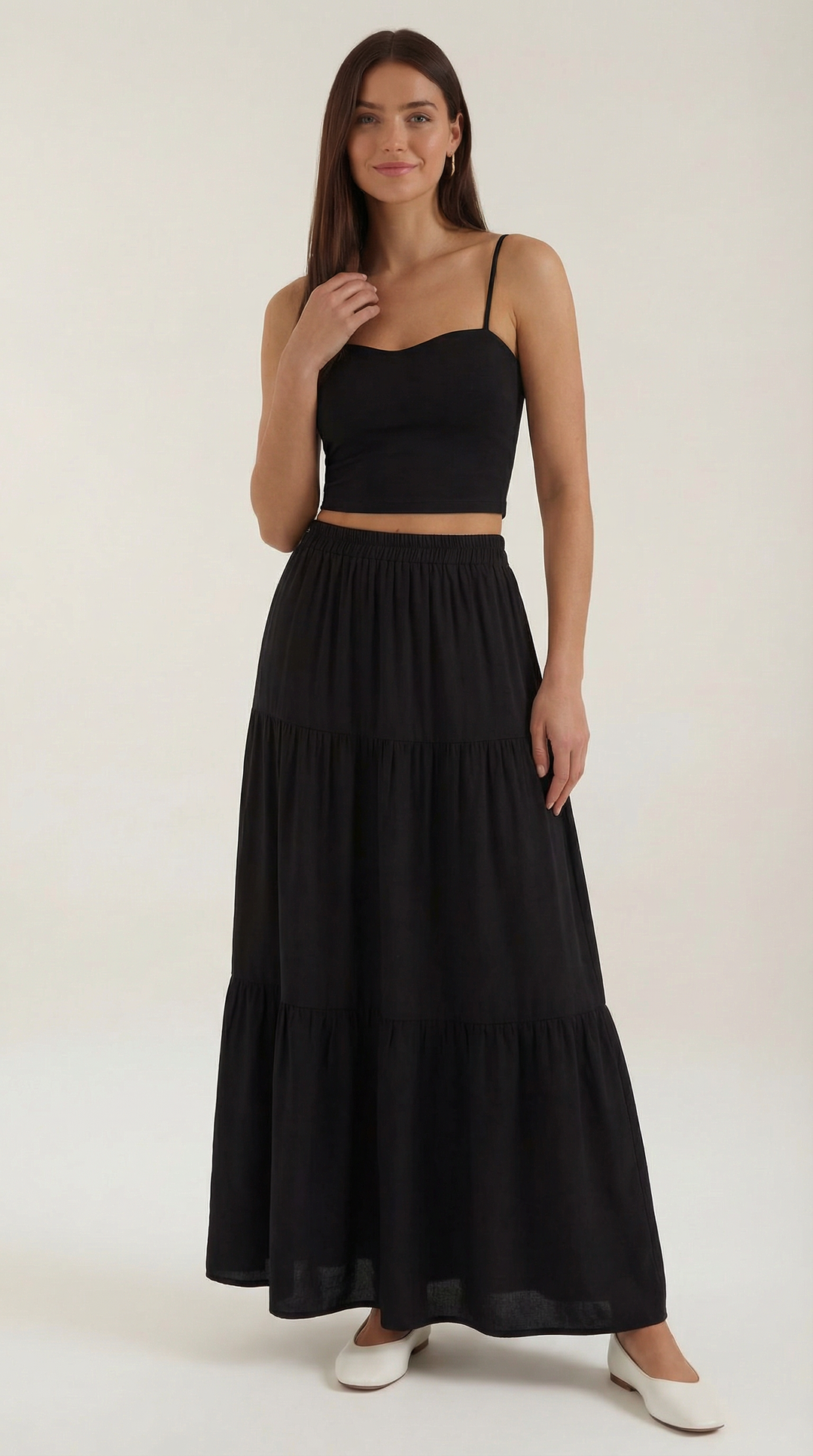 Chic women's cropped Guinevere tank top, featuring a flattering heart neckline and tailored fit.