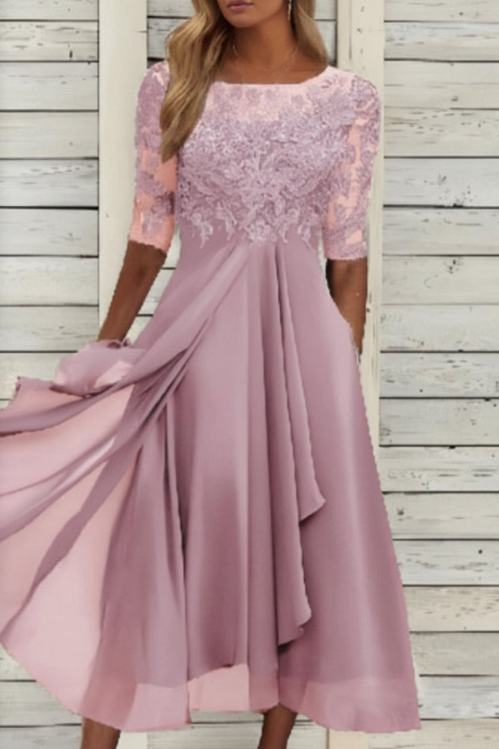 Stylish women's half sleeve evening dress, perfect for formal parties, banquets & elegant events.
