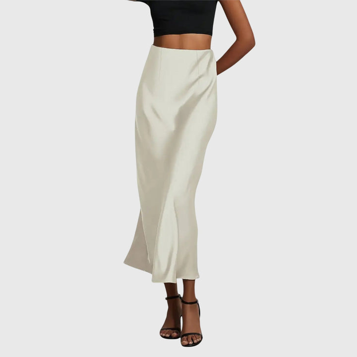Elegant women's high waist bias cut maxi skirt in a flowy fabric, perfect for evening wear or chic casual outfits.