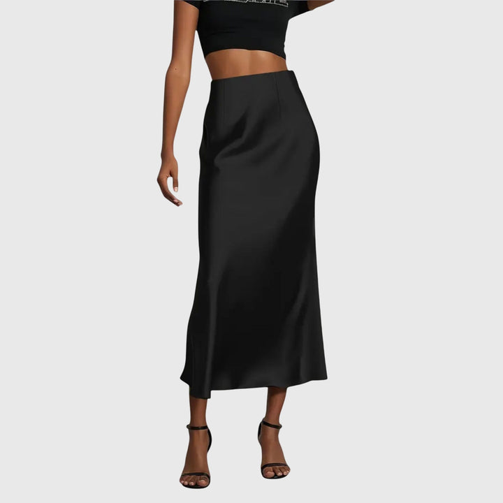 Flowy women's elegant high waist bias cut maxi skirt, offering a sophisticated and comfortable versatile style.