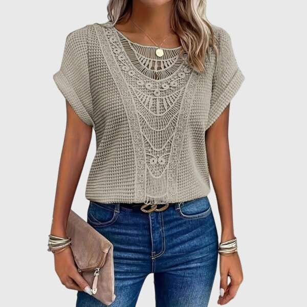 Soft & breathable women's Ibiza style blouse with beautiful lace details, a comfortable summer top.