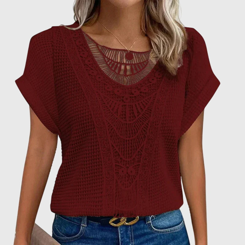 Free-spirited women's Ibiza style lace blouse, elegant and chic for summer fashion.
