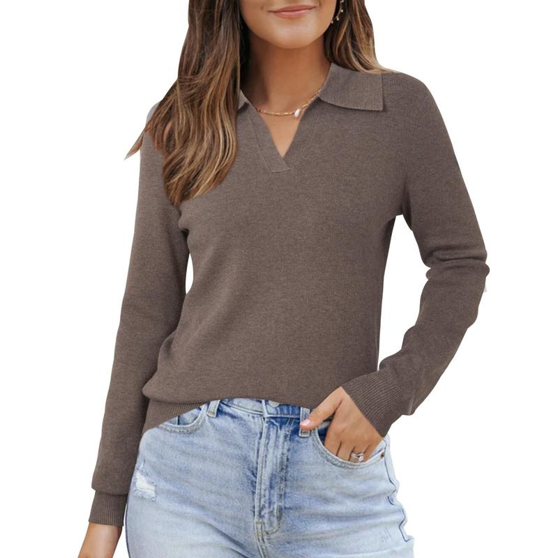 Versatile women's lightweight knit collared top, ideal for tailored workwear or elegant everyday outfits.