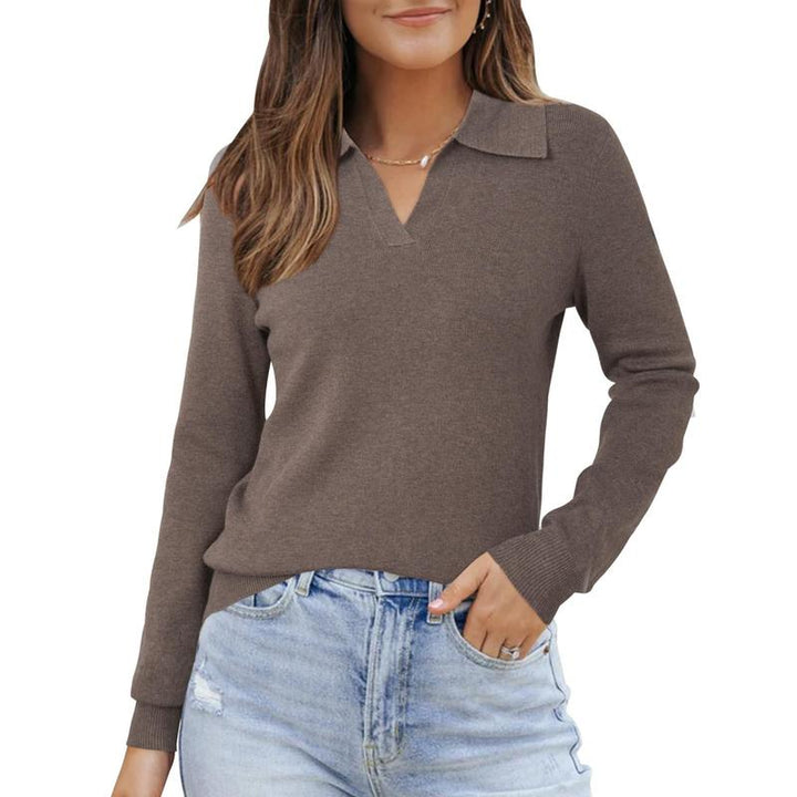 Versatile women's lightweight knit collared top, ideal for tailored workwear or elegant everyday outfits.