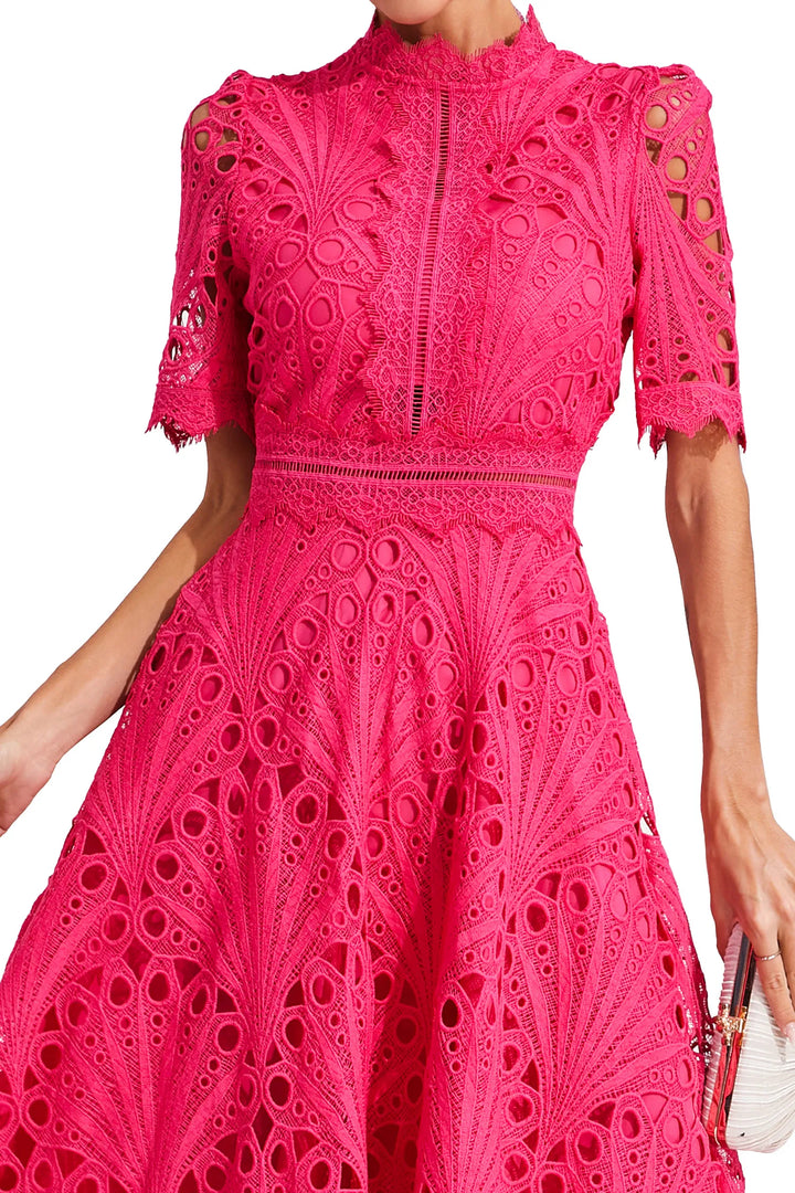 Fresh spring lace midi dress, an elegant choice for women's special occasion and party wear.