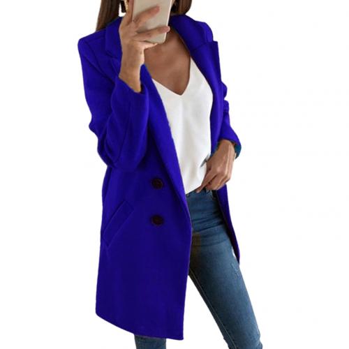 Classic women's long blazer coat, an elegant layering piece for sophisticated professional wear and chic style.