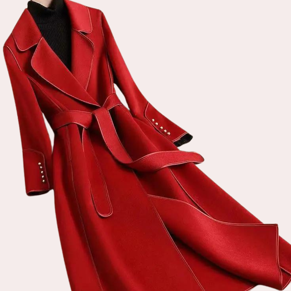 Versatile women's long coat. Double button front and belted waist make it perfect for casual fall outfits.