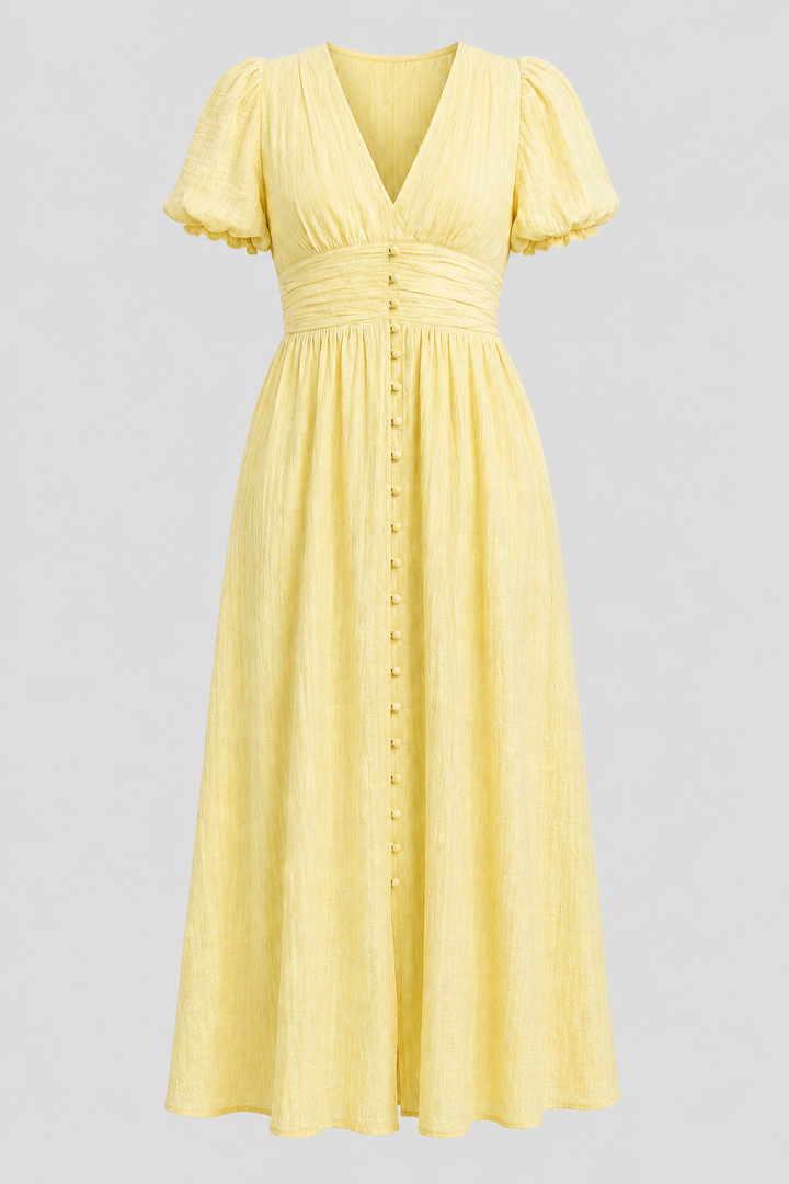 Elegant women's long maxi dress with stylish puff sleeves, perfect for summer parties & special occasions.
