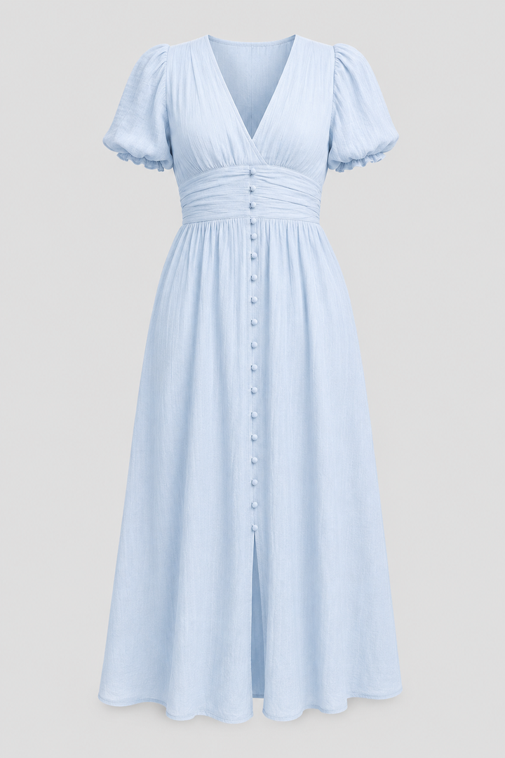 Comfortable long maxi dress for women featuring elegant puff sleeves, great for casual wear or parties.