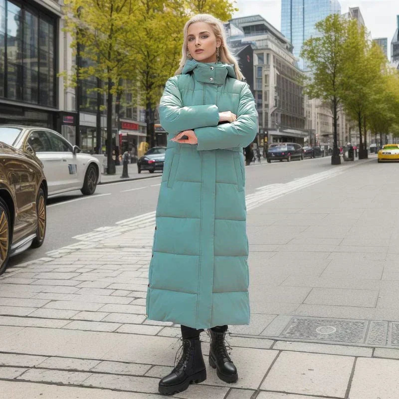 Elegant women's long winter coat, a fashionable and warm choice for ladies.