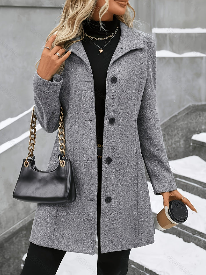 Elegant women's longline winter coat with notch collar. Perfect for cold weather & classic style.